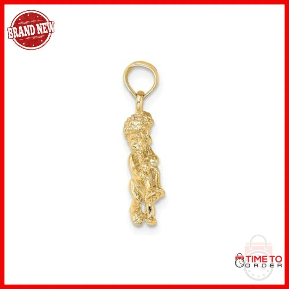 14K Yellow Gold Twin Cherub Trumpet Pendant Necklace, Baroque Angel Charm